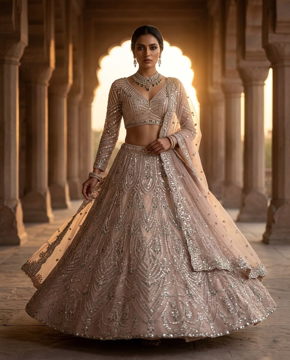 Blush Pink Bridal Lehenga Choli Set, Heavy Sequin Embroidered Wedding Lehenga, Designer Reception Outfit, Indian Bridal Wear