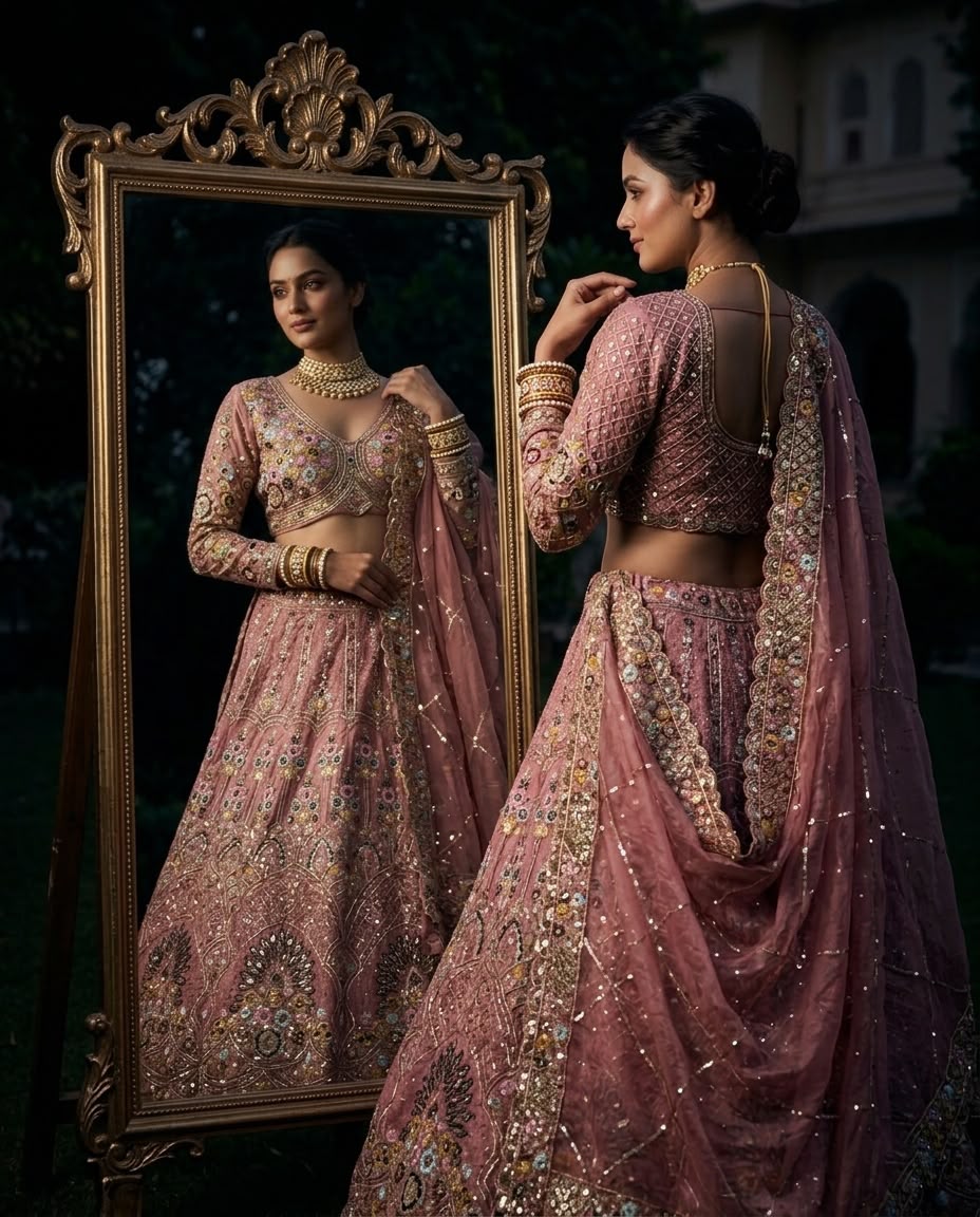 Dusty Rose Pink Bridal Lehenga Choli Set – Heavy Embroidered Wedding Lehenga with Dupatta, Designer Indian Bridal Outfit, Reception & Engagement Wear