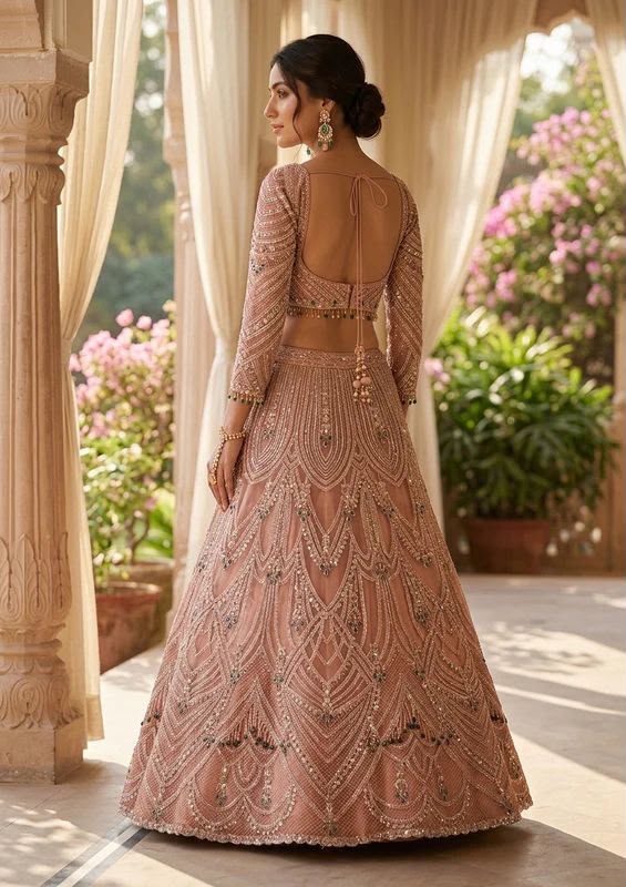 Blush Pink Bridal Lehenga Choli Set, Heavy Sequin Embroidered Wedding Lehenga, Designer Reception Outfit, Indian Bridal Wear