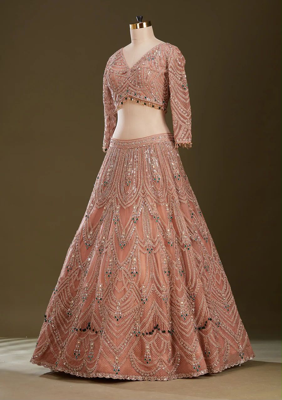 Blush Pink Bridal Lehenga Choli Set, Heavy Sequin Embroidered Wedding Lehenga, Designer Reception Outfit, Indian Bridal Wear
