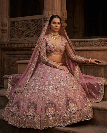 Dusty Rose Pink Bridal Lehenga Choli Set – Heavy Embroidered Wedding Lehenga with Dupatta, Designer Indian Bridal Outfit, Reception & Engagement Wear