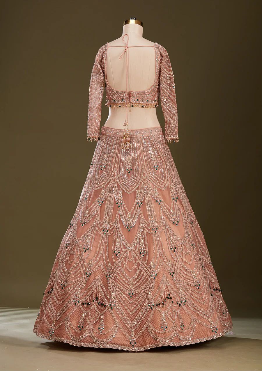 Blush Pink Bridal Lehenga Choli Set, Heavy Sequin Embroidered Wedding Lehenga, Designer Reception Outfit, Indian Bridal Wear