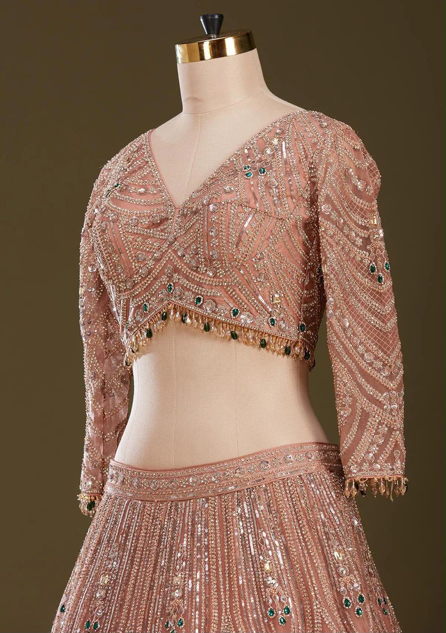 Blush Pink Bridal Lehenga Choli Set, Heavy Sequin Embroidered Wedding Lehenga, Designer Reception Outfit, Indian Bridal Wear