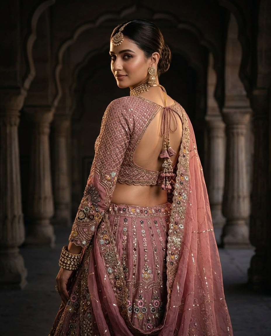 Dusty Rose Pink Bridal Lehenga Choli Set – Heavy Embroidered Wedding Lehenga with Dupatta, Designer Indian Bridal Outfit, Reception & Engagement Wear