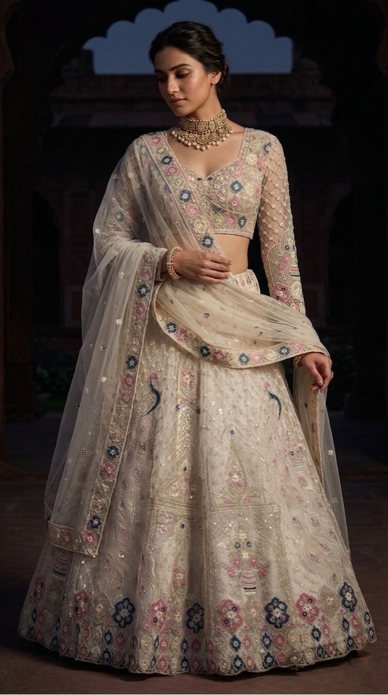 Ivory Peacock Lehenga Choli