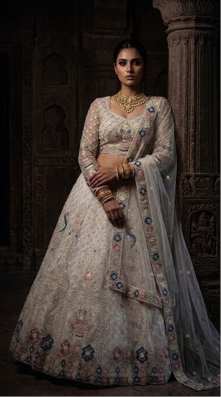 Ivory Peacock Lehenga Choli