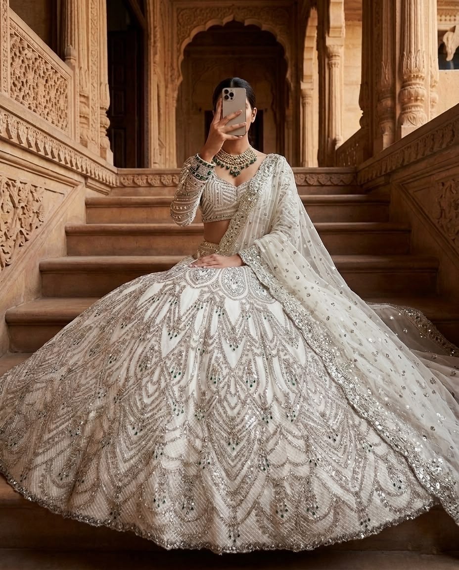 Ivory White Bridal Lehenga Choli Set, Luxury Sequin Embroidered Wedding Lehenga, Designer Reception Outfit, Indian Bridal Wear