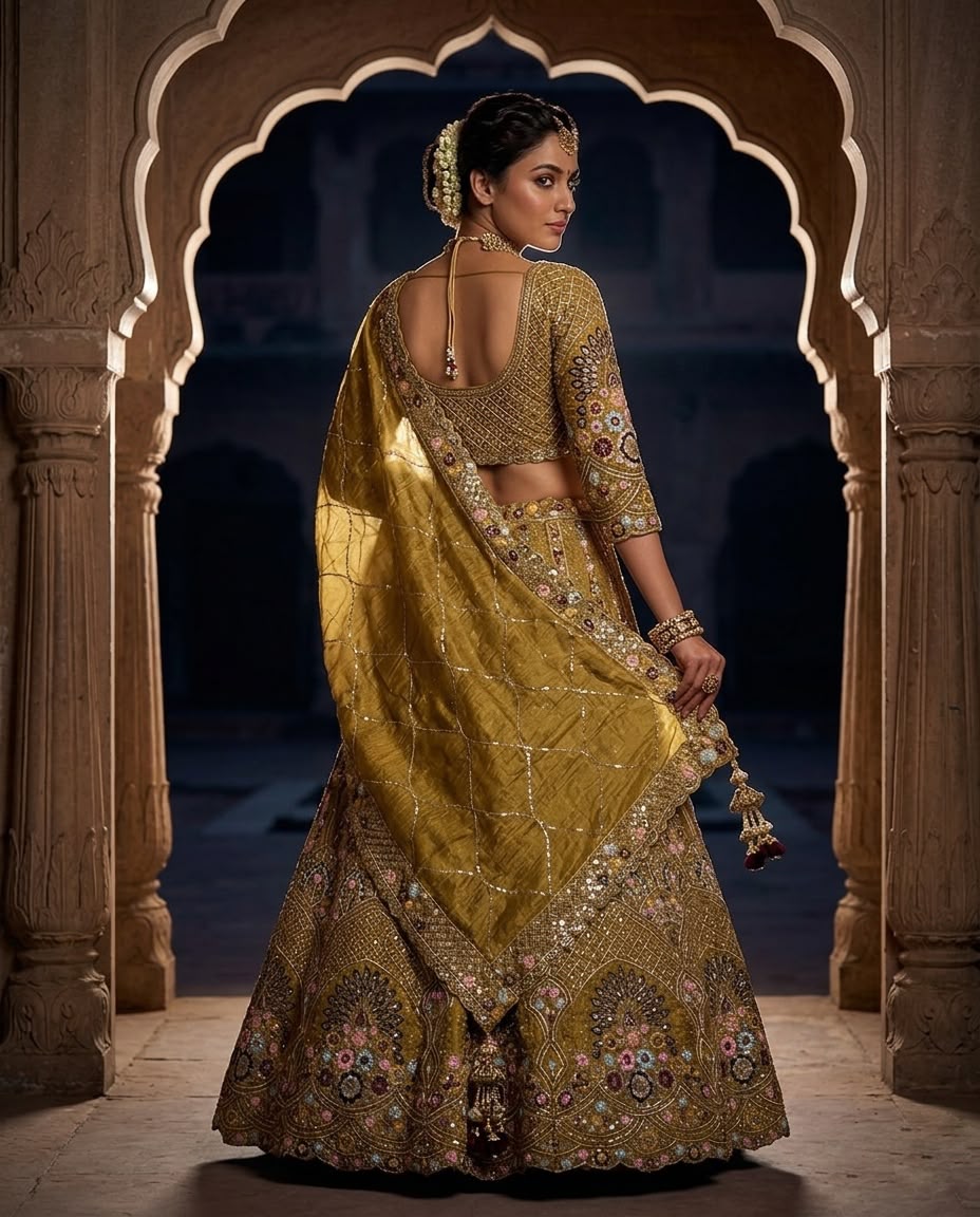 Mustard Yellow  Bridal Lehenga Choli Set – Heavy Embroidered Wedding Lehenga with Dupatta, Designer Indian Bridal Outfit, Reception & Engagement Wear