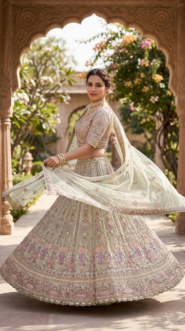 Sage Mint Green Bridal Lehenga Choli, Luxury Embroidered Wedding Lehenga, Designer Indian Bridal Wear, Reception Lehenga, Bridesmaid Outfit