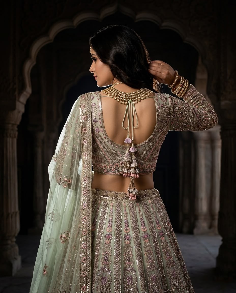 Sage Mint Green Bridal Lehenga Choli, Luxury Embroidered Wedding Lehenga, Designer Indian Bridal Wear, Reception Lehenga, Bridesmaid Outfit
