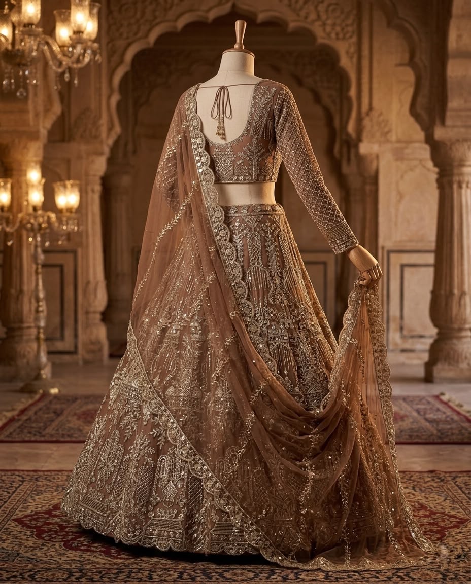 Dusty Taupe Bridal Lehenga Choli Set, Heavy Embroidered Wedding Lehenga, Designer Indian Bridal Outfit, Luxury Beige Lehenga with Dupatta