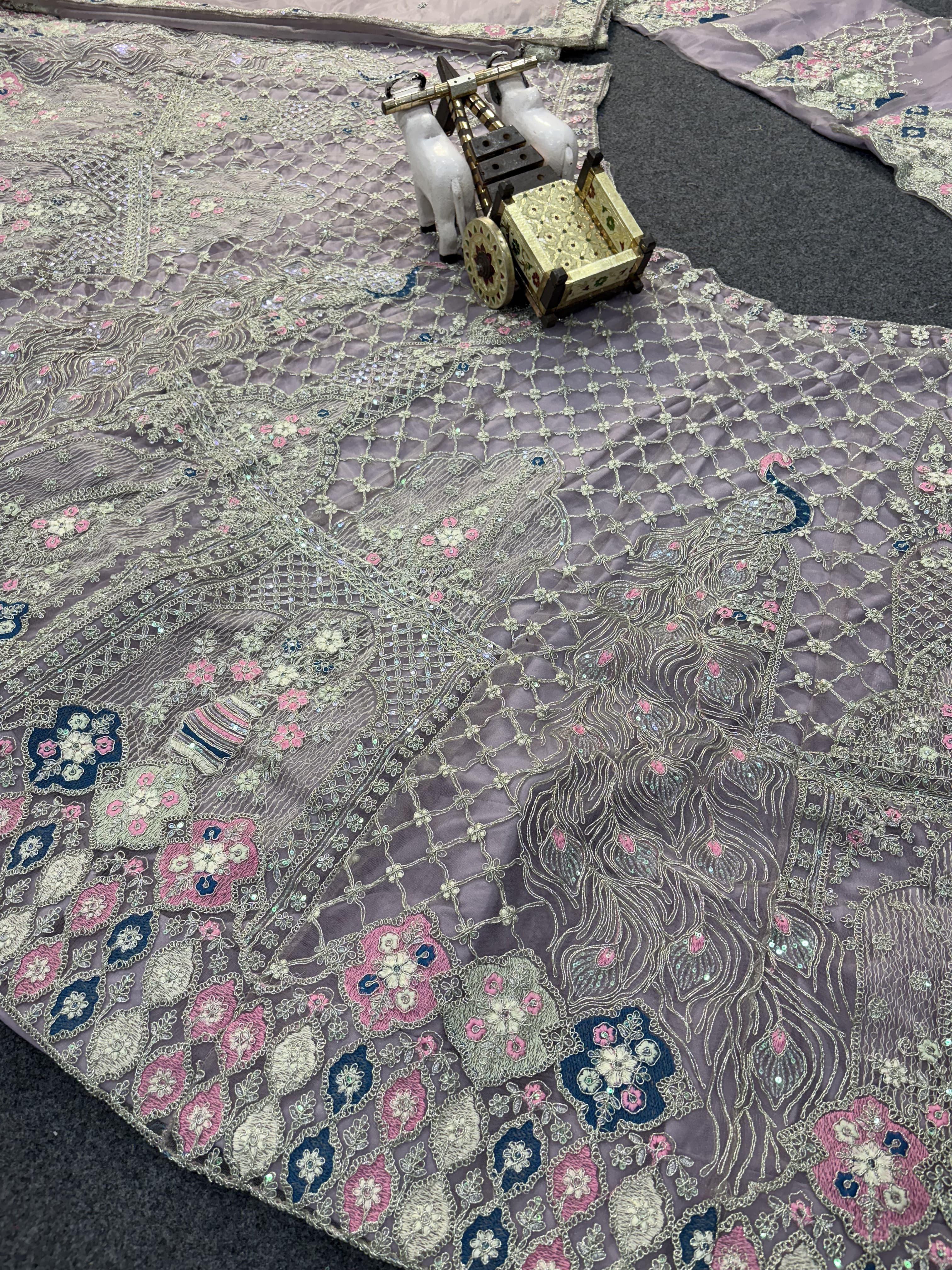 Dusty Lavender Peacock Bridal Lehenga Choli Set