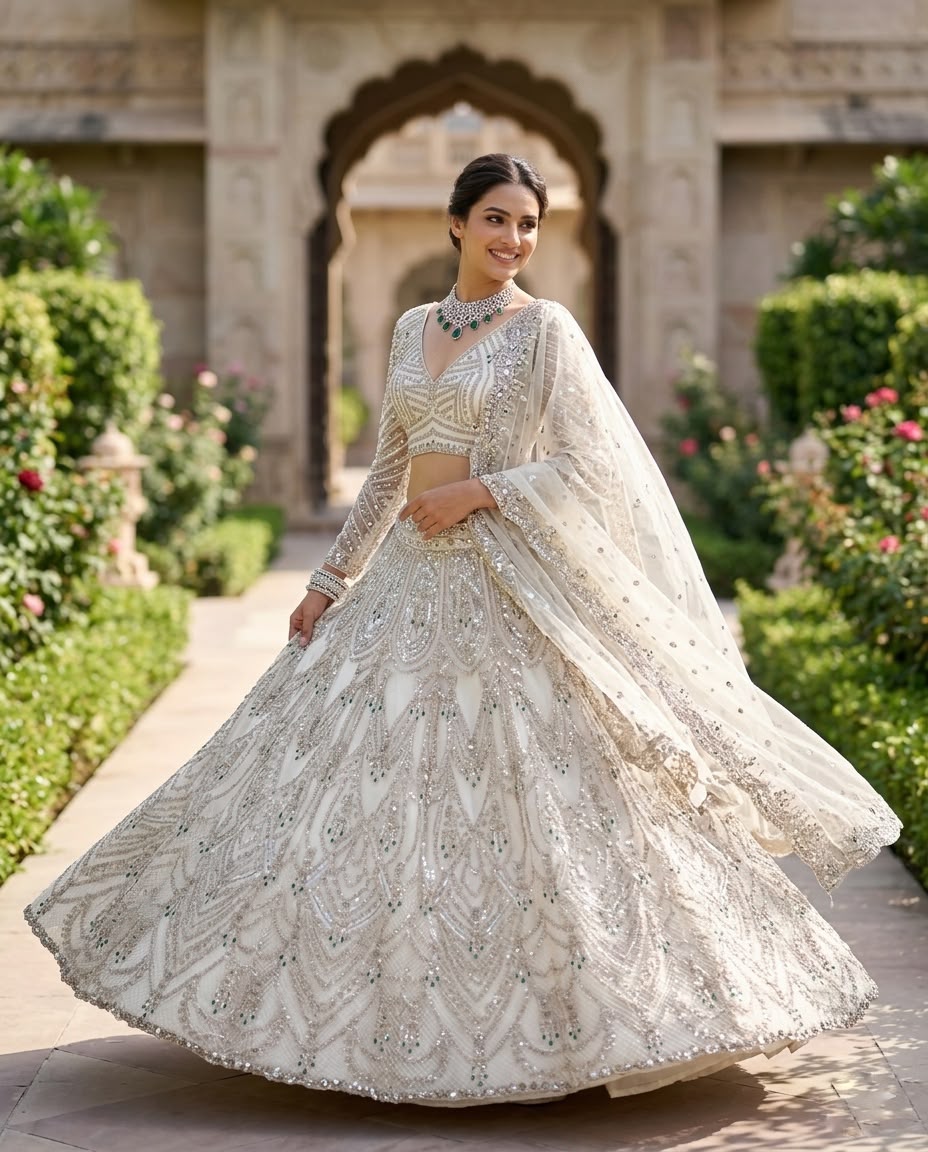 Ivory White Bridal Lehenga Choli Set, Luxury Sequin Embroidered Wedding Lehenga, Designer Reception Outfit, Indian Bridal Wear
