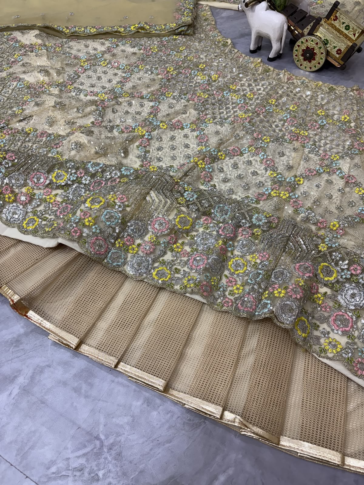 Champagne Beige Floral Embroidered Bridal Lehenga Choli Set, Designer Wedding Lehenga, Luxury Reception Outfit, Indian Bridal Wear