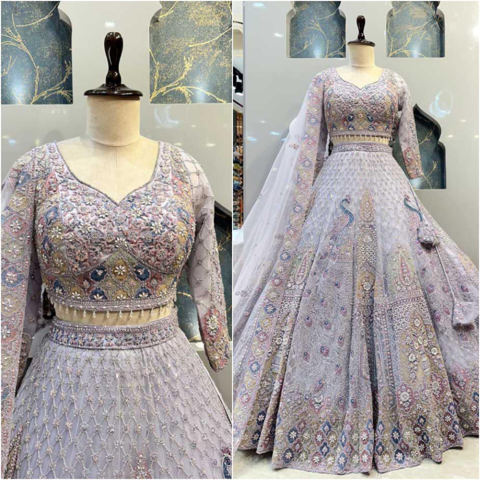 Dusty Lavender Peacock Bridal Lehenga Choli Set