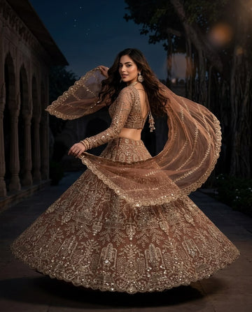 Dusty Taupe Bridal Lehenga Choli Set, Heavy Embroidered Wedding Lehenga, Designer Indian Bridal Outfit, Luxury Beige Lehenga with Dupatta