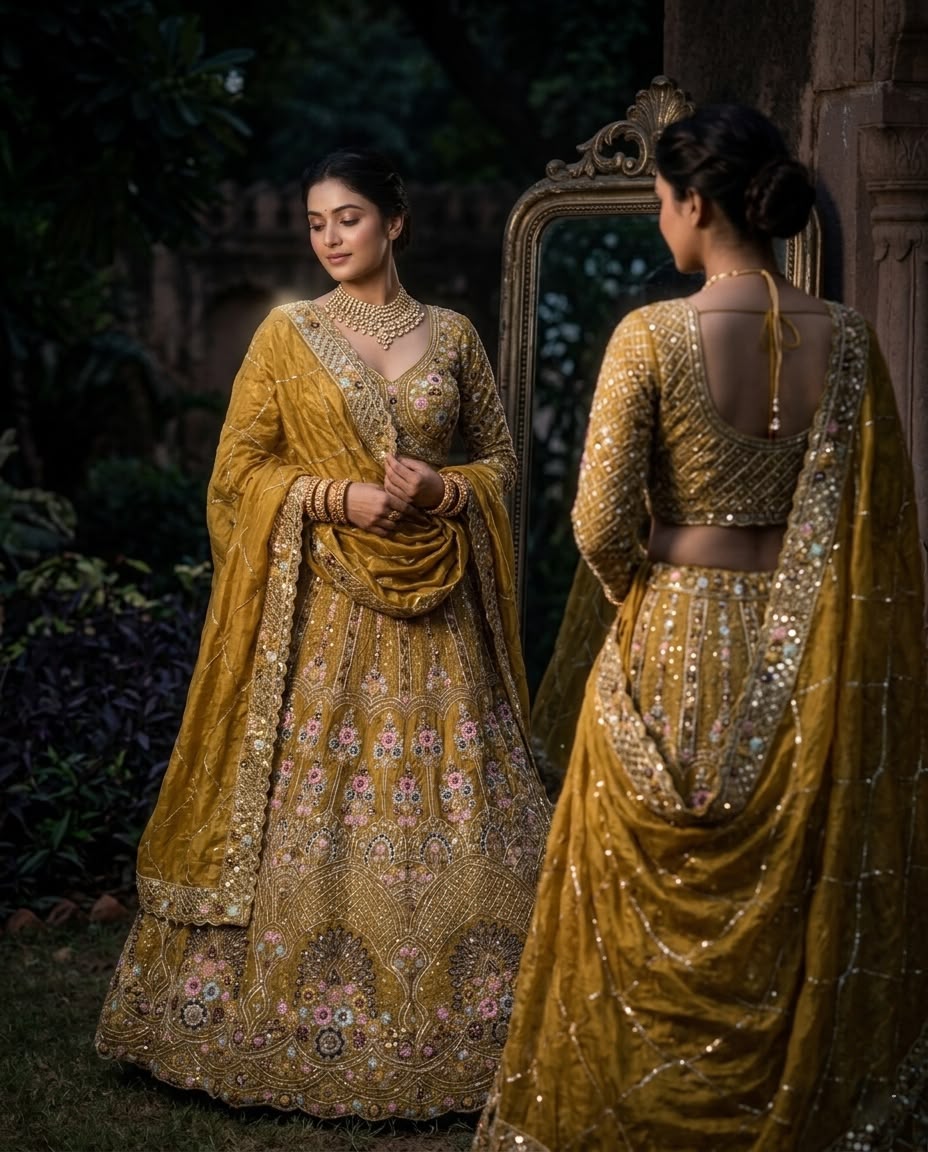 Mustard Yellow  Bridal Lehenga Choli Set – Heavy Embroidered Wedding Lehenga with Dupatta, Designer Indian Bridal Outfit, Reception & Engagement Wear