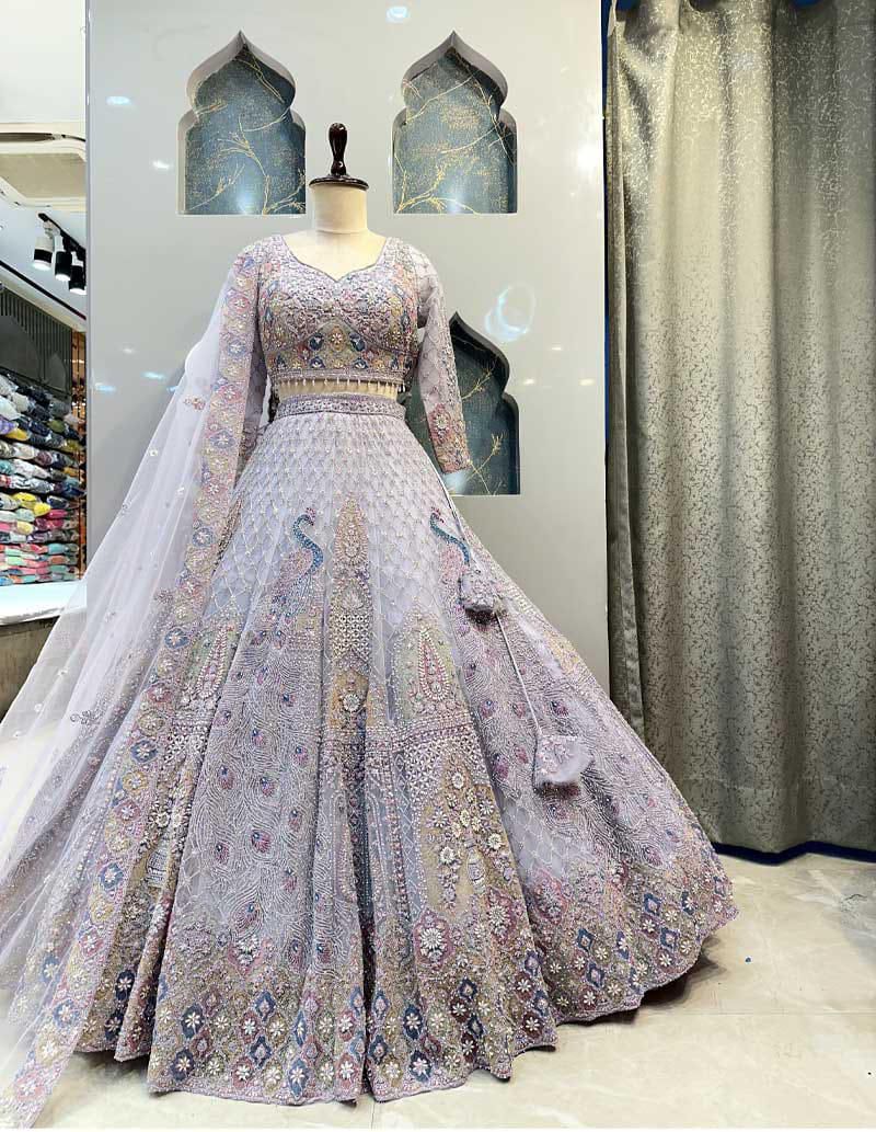 Dusty Lavender Peacock Bridal Lehenga Choli Set