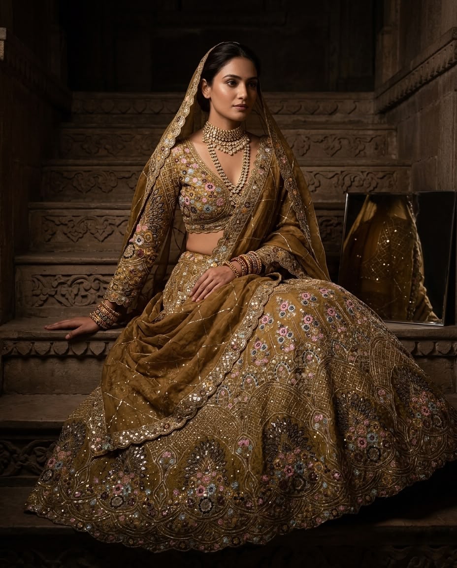 Mustard Yellow  Bridal Lehenga Choli Set – Heavy Embroidered Wedding Lehenga with Dupatta, Designer Indian Bridal Outfit, Reception & Engagement Wear