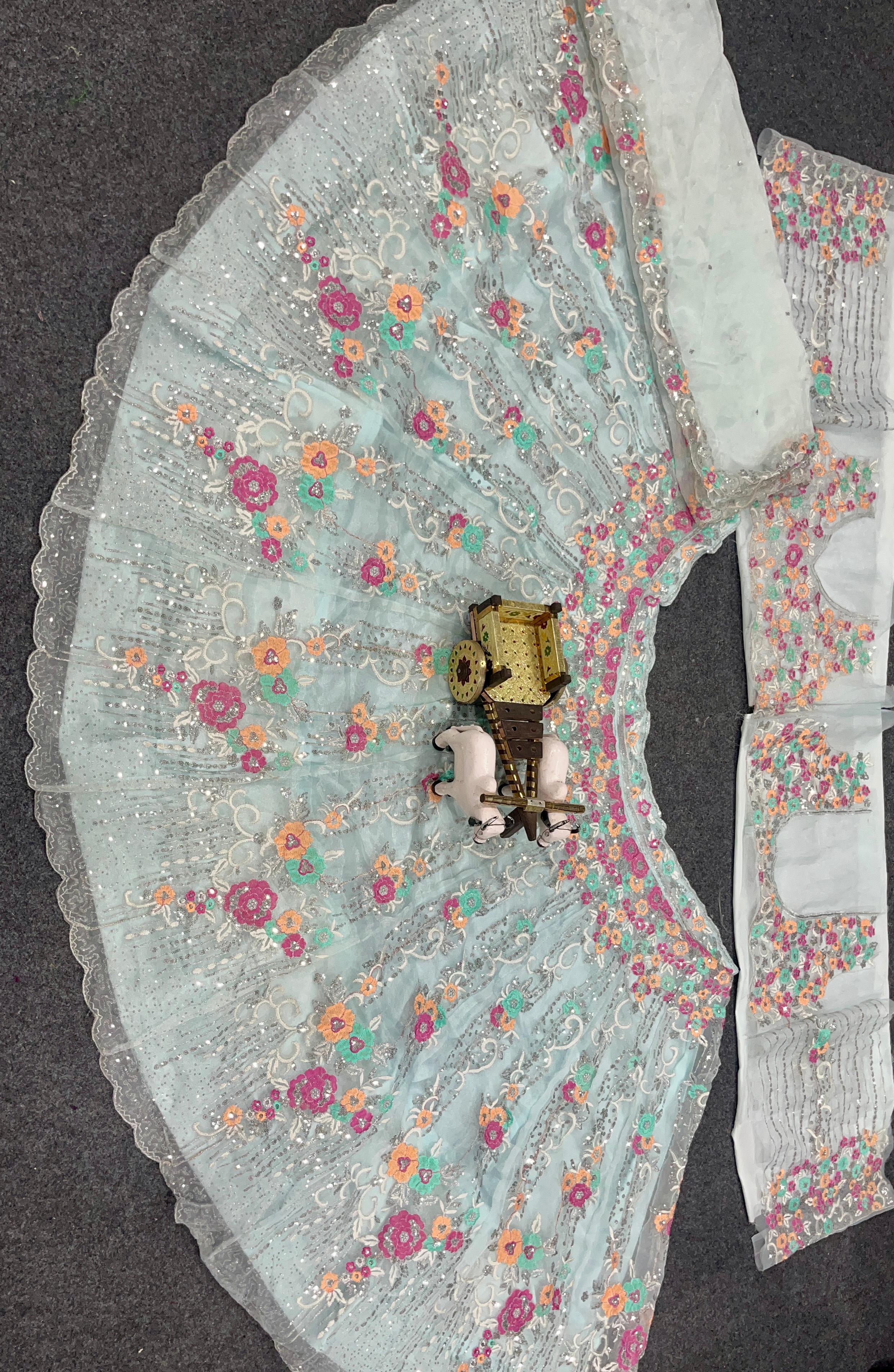 Mint Green Floral Embroidered Lehenga Choli Set, Pastel Indian Wedding Lehenga