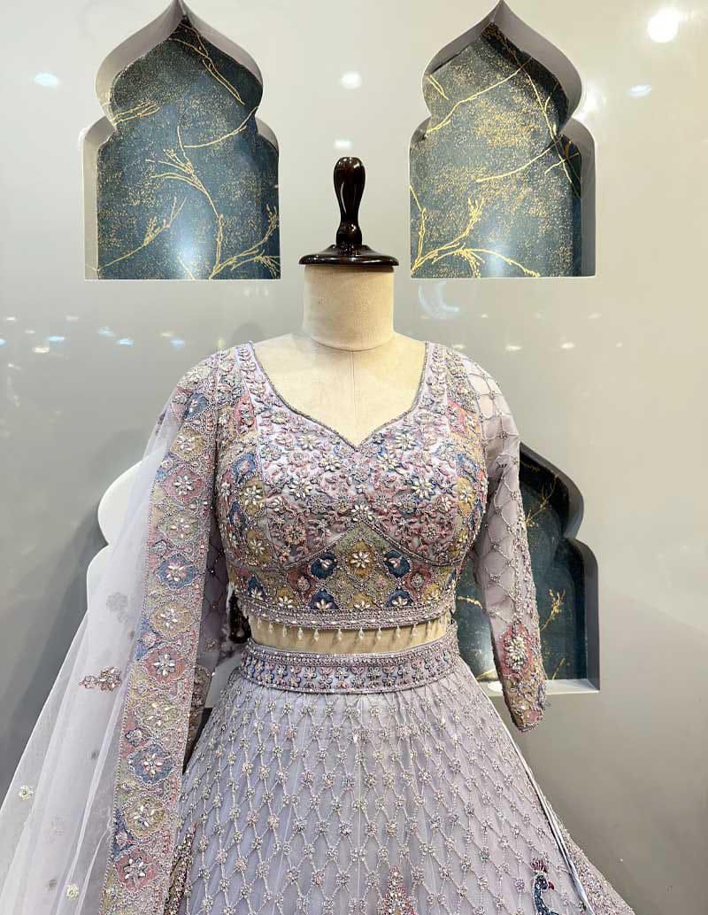 Dusty Lavender Peacock Bridal Lehenga Choli Set