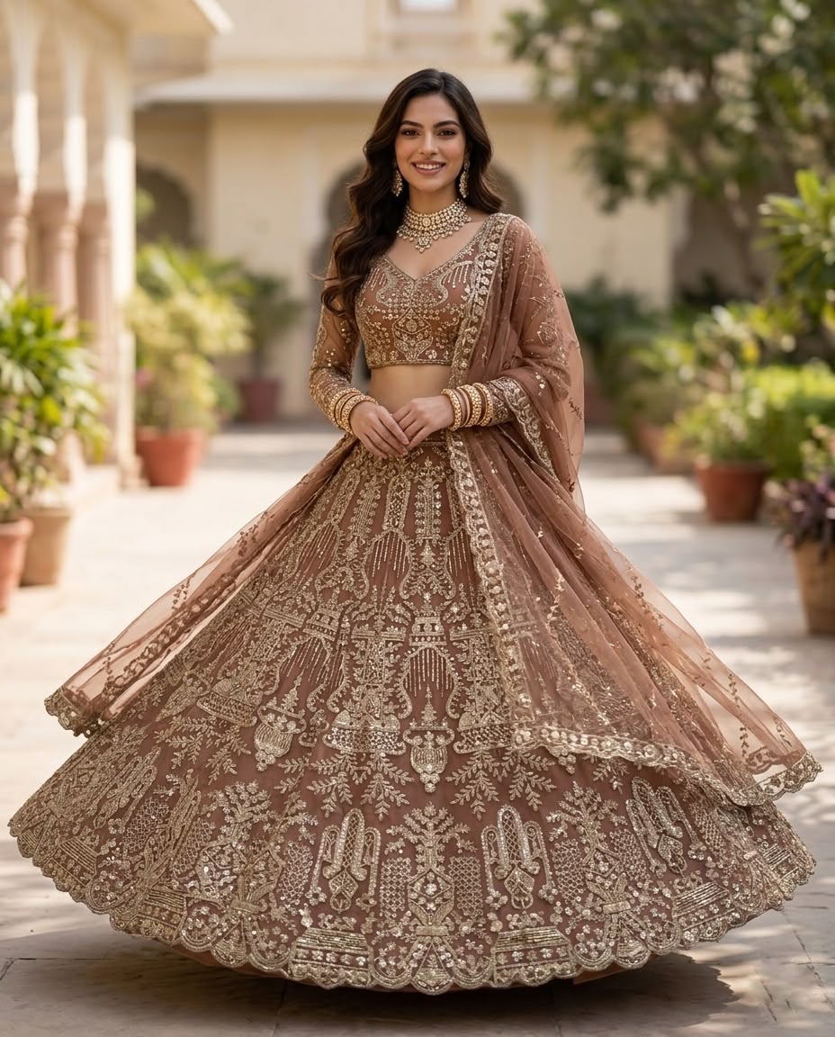 Dusty Taupe Bridal Lehenga Choli Set, Heavy Embroidered Wedding Lehenga, Designer Indian Bridal Outfit, Luxury Beige Lehenga with Dupatta
