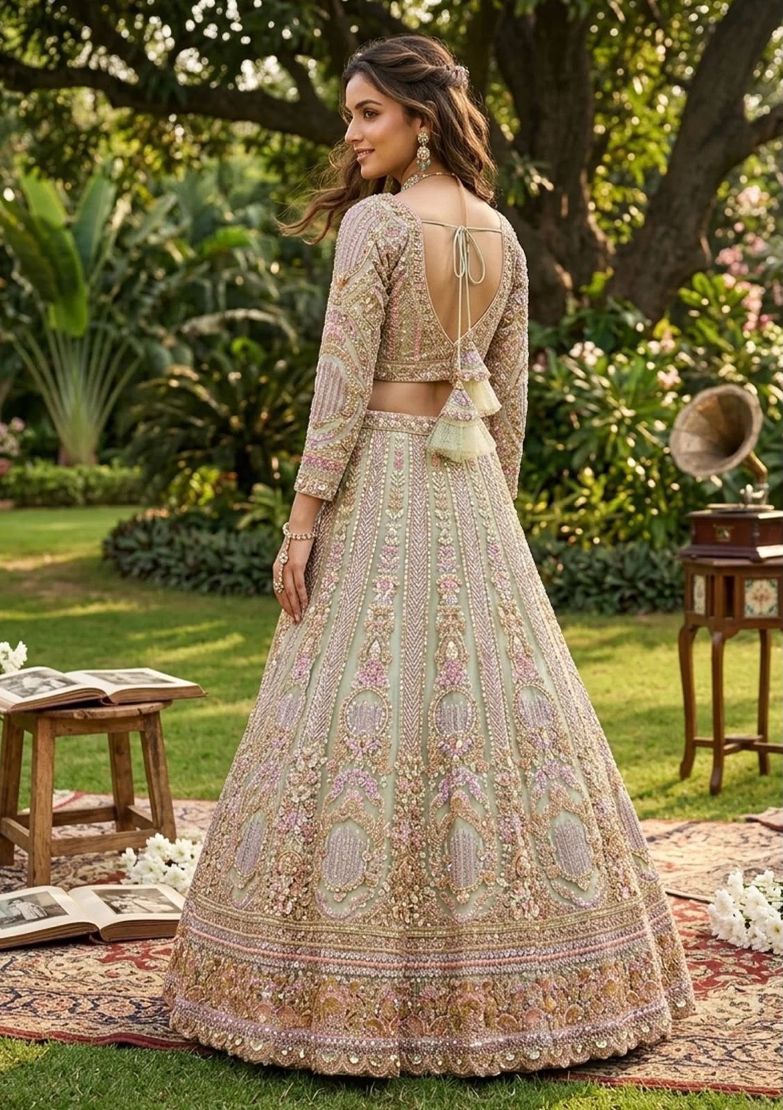 Sage Mint Green Bridal Lehenga Choli, Luxury Embroidered Wedding Lehenga, Designer Indian Bridal Wear, Reception Lehenga, Bridesmaid Outfit