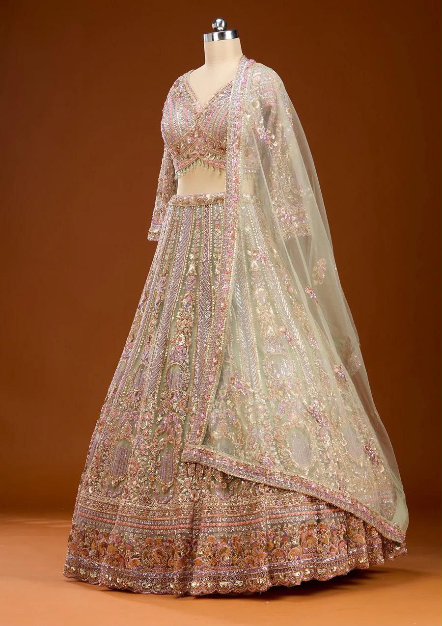 Sage Mint Green Bridal Lehenga Choli, Luxury Embroidered Wedding Lehenga, Designer Indian Bridal Wear, Reception Lehenga, Bridesmaid Outfit