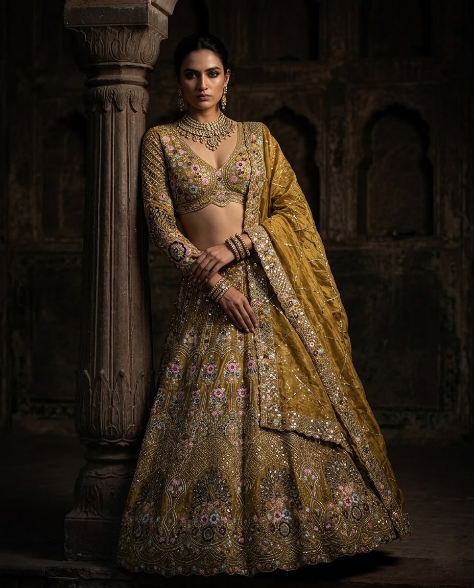 Mustard Yellow  Bridal Lehenga Choli Set – Heavy Embroidered Wedding Lehenga with Dupatta, Designer Indian Bridal Outfit, Reception & Engagement Wear