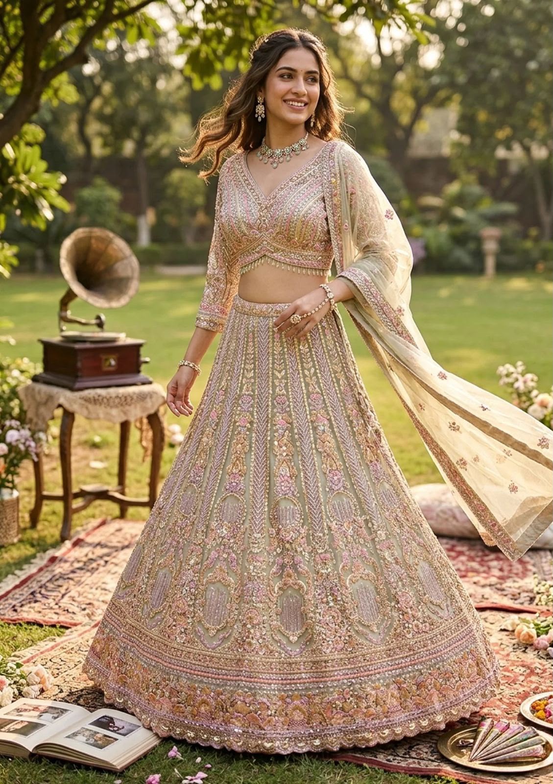 Sage Mint Green Bridal Lehenga Choli, Luxury Embroidered Wedding Lehenga, Designer Indian Bridal Wear, Reception Lehenga, Bridesmaid Outfit