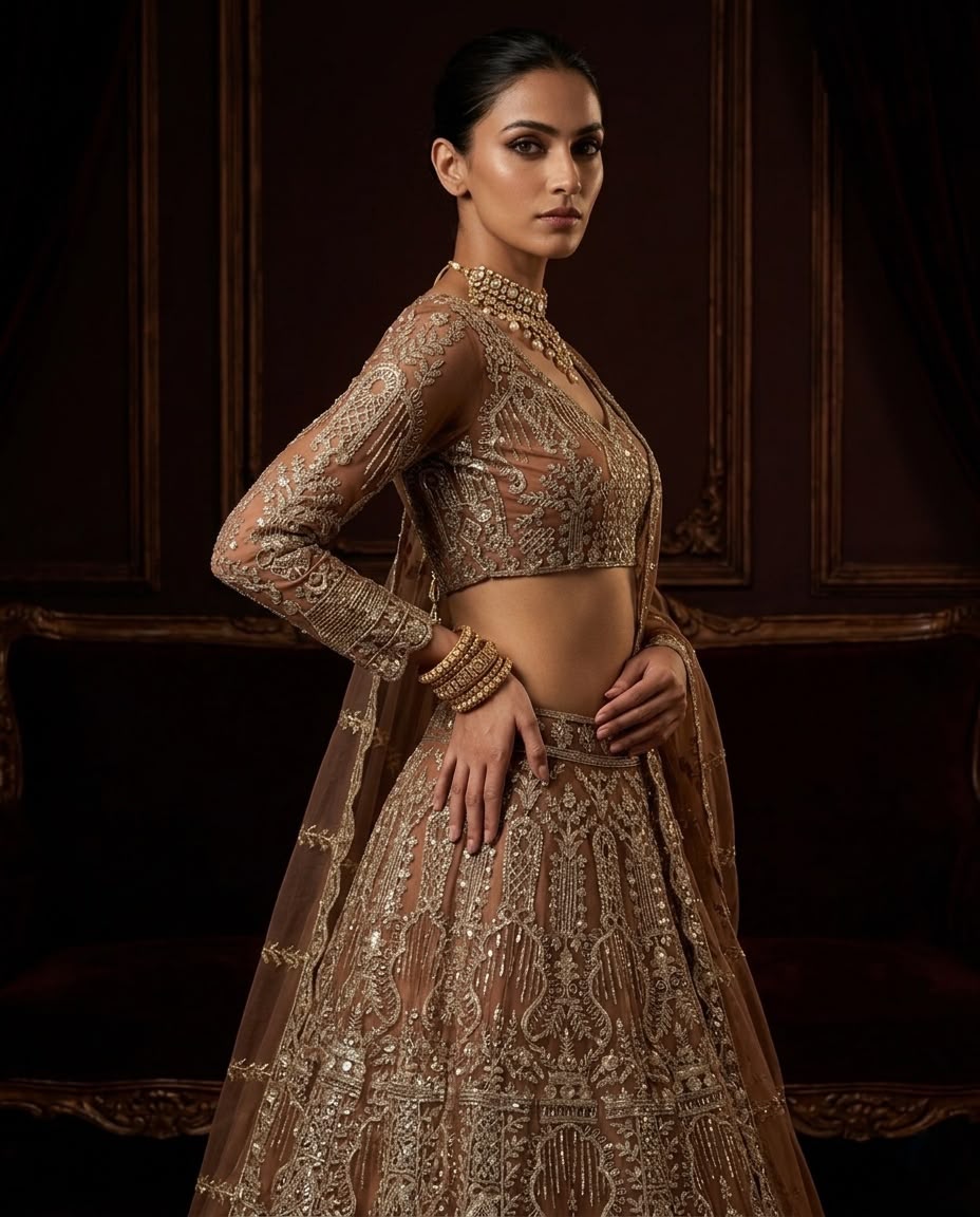 Dusty Taupe Bridal Lehenga Choli Set, Heavy Embroidered Wedding Lehenga, Designer Indian Bridal Outfit, Luxury Beige Lehenga with Dupatta