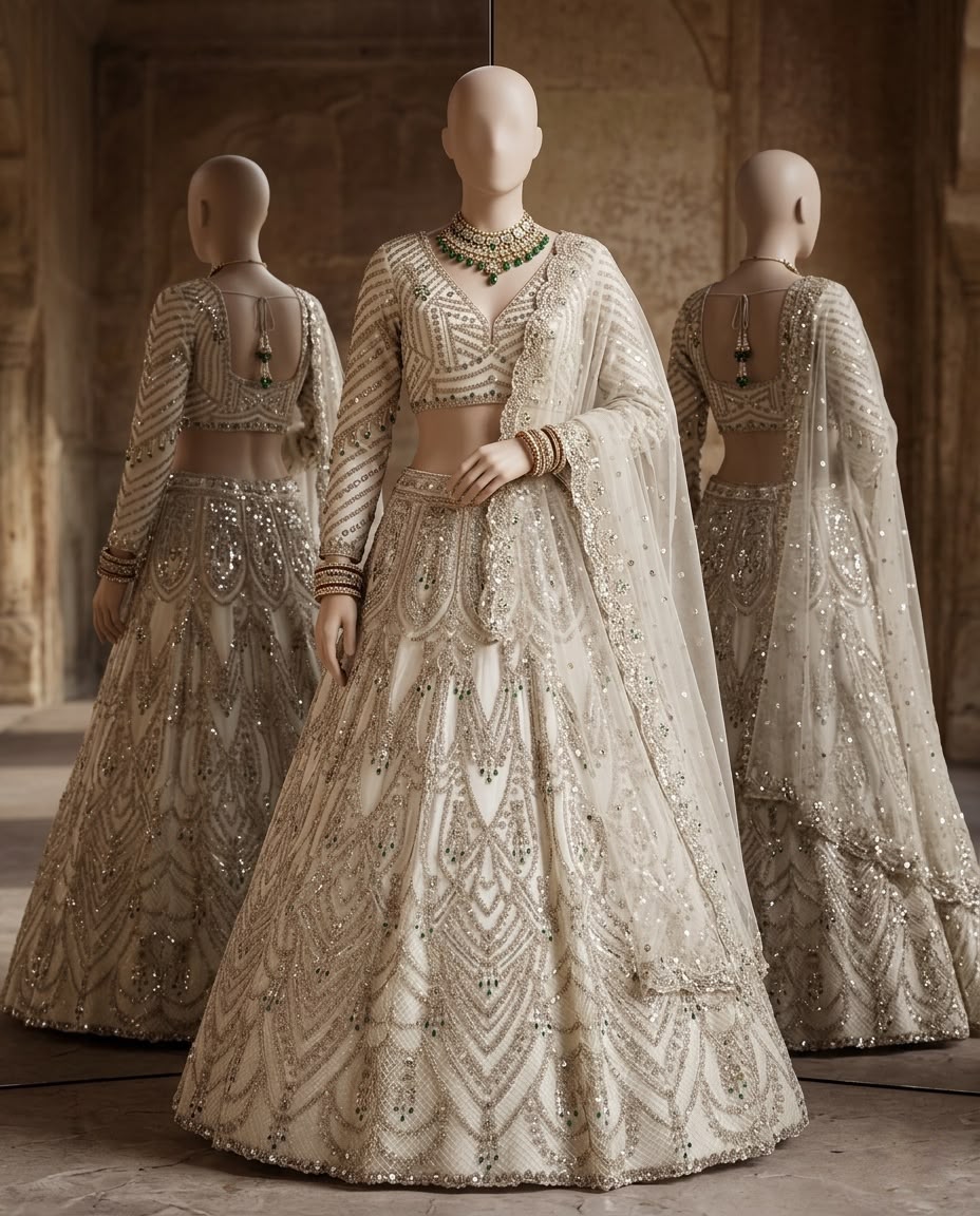 Ivory White Bridal Lehenga Choli Set, Luxury Sequin Embroidered Wedding Lehenga, Designer Reception Outfit, Indian Bridal Wear