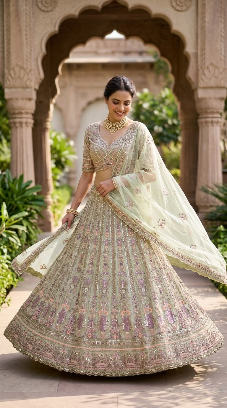 Sage Mint Green Bridal Lehenga Choli, Luxury Embroidered Wedding Lehenga, Designer Indian Bridal Wear, Reception Lehenga, Bridesmaid Outfit