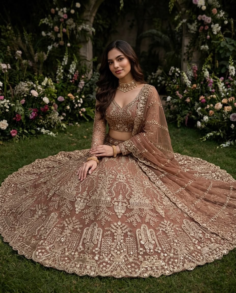 Dusty Taupe Bridal Lehenga Choli Set, Heavy Embroidered Wedding Lehenga, Designer Indian Bridal Outfit, Luxury Beige Lehenga with Dupatta