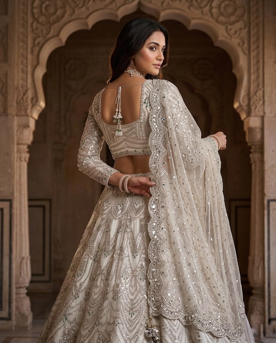 Ivory White Bridal Lehenga Choli Set, Luxury Sequin Embroidered Wedding Lehenga, Designer Reception Outfit, Indian Bridal Wear