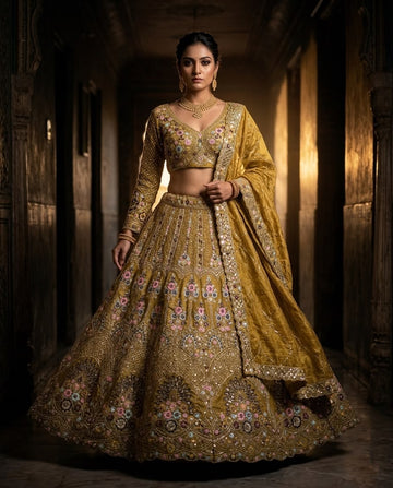 Mustard Yellow  Bridal Lehenga Choli Set – Heavy Embroidered Wedding Lehenga with Dupatta, Designer Indian Bridal Outfit, Reception & Engagement Wear