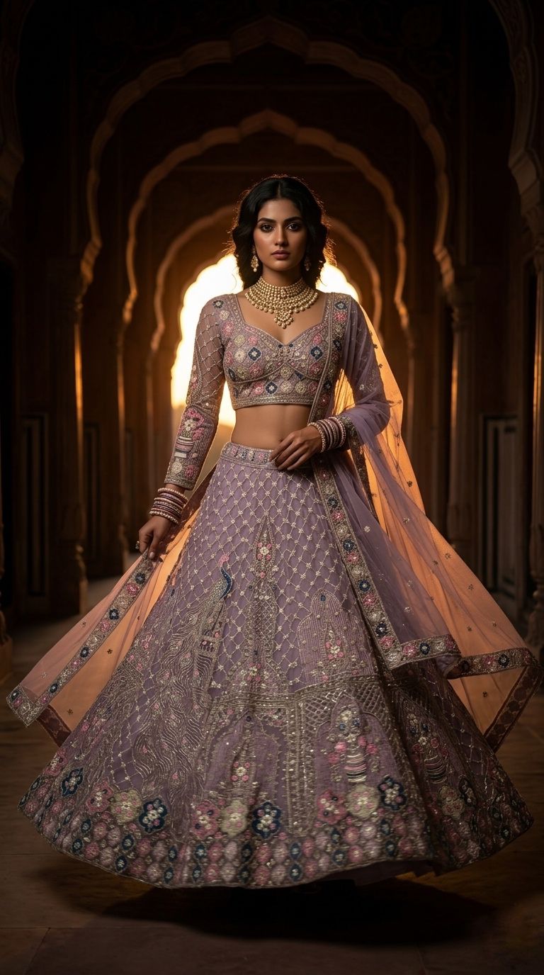 Dusty Mauve Peacock Lehenga