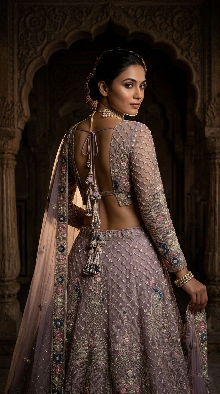 Dusty Mauve Peacock Lehenga