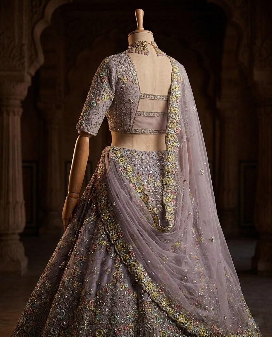 Lavender Floral Embroidered Bridal Lehenga Choli Set, Designer Wedding Lehenga, Pastel Purple Reception Outfit, Indian Bridal Wear