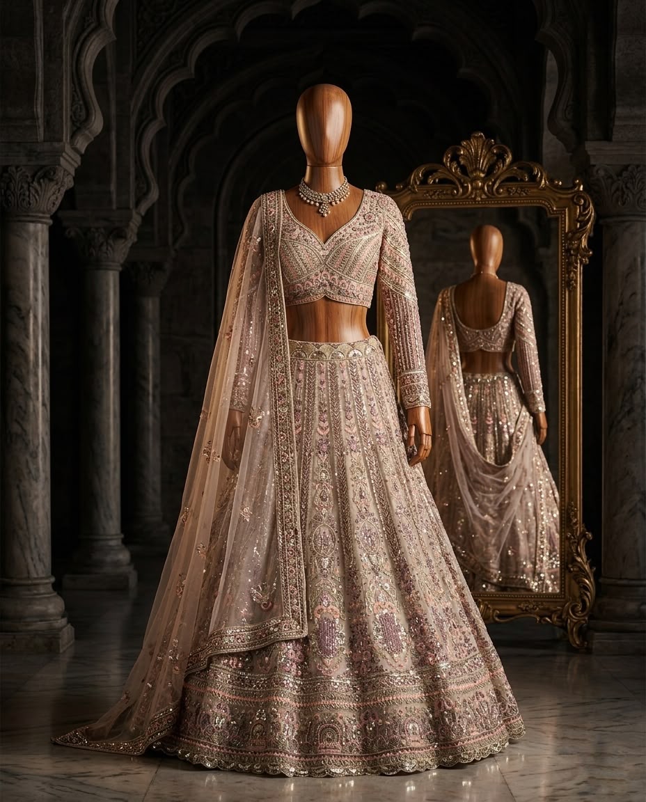 Dusty Mauve Bridal Lehenga Choli, Luxury Rose Gold Embroidered Wedding Lehenga, Designer Reception Outfit, Indian Bridal Wear with Dupatta