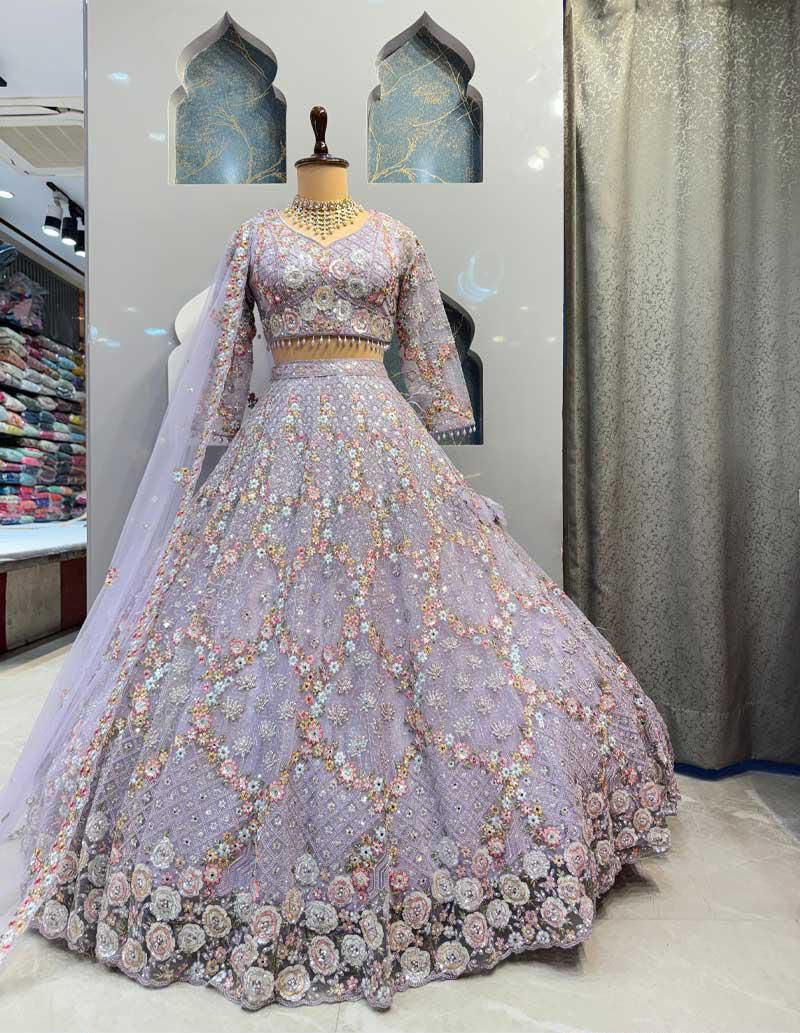Lavender Floral Embroidered Bridal Lehenga Choli Set, Designer Wedding Lehenga, Pastel Purple Reception Outfit, Indian Bridal Wear