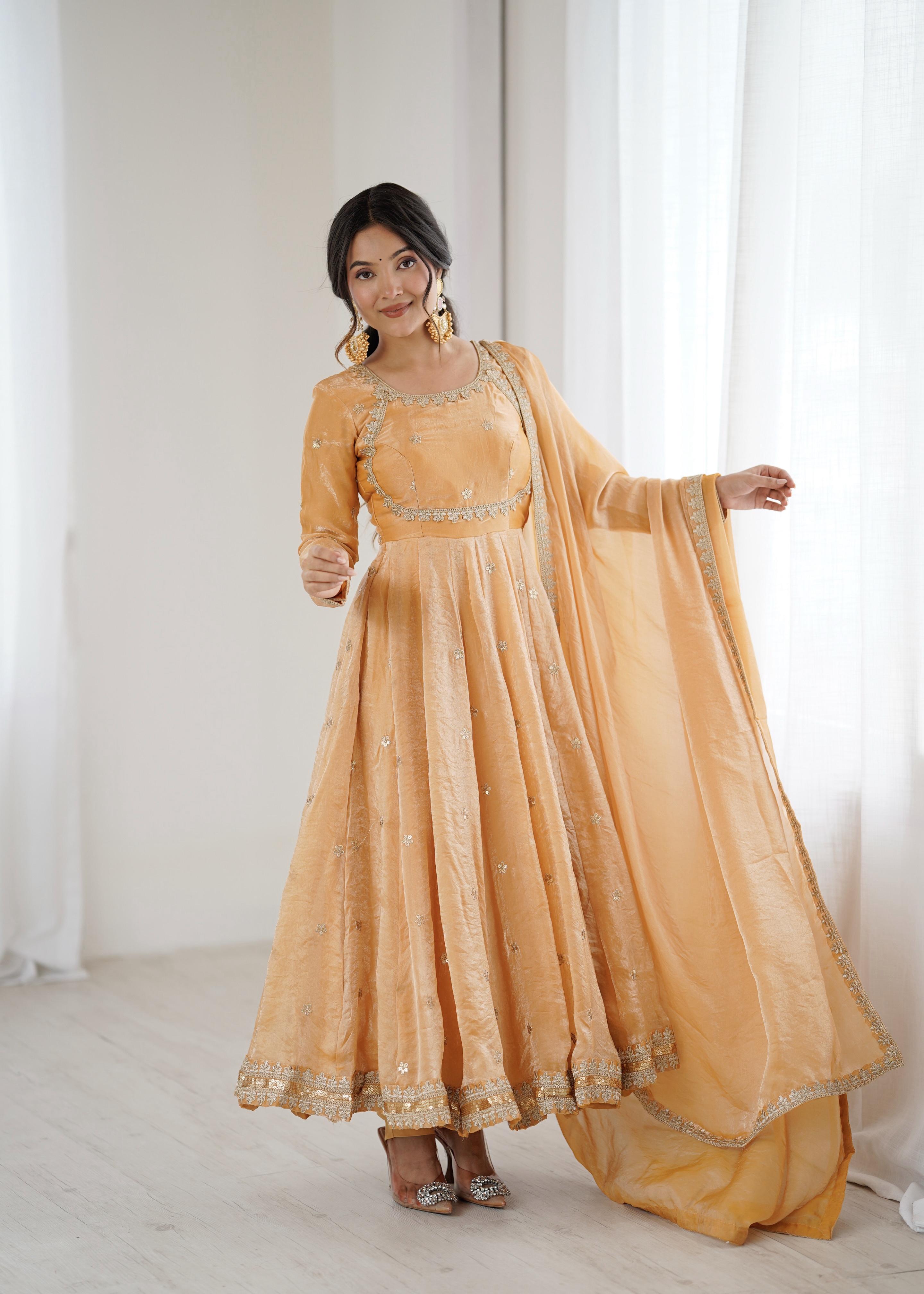 Women's Peach Embroidered Anarkali Suit Set with Dupatta | Wedding & Festive Wear
