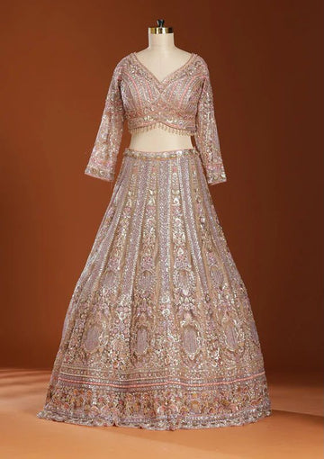 Dusty Mauve Bridal Lehenga Choli, Luxury Rose Gold Embroidered Wedding Lehenga, Designer Reception Outfit, Indian Bridal Wear with Dupatta