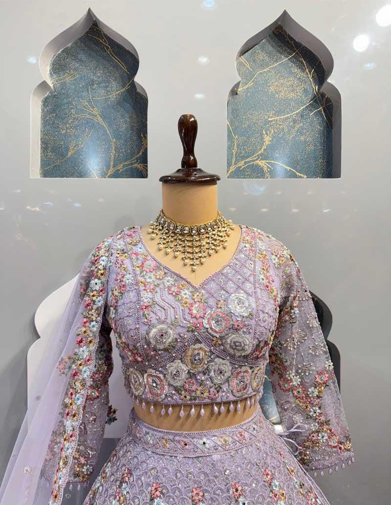 Lavender Floral Embroidered Bridal Lehenga Choli Set, Designer Wedding Lehenga, Pastel Purple Reception Outfit, Indian Bridal Wear
