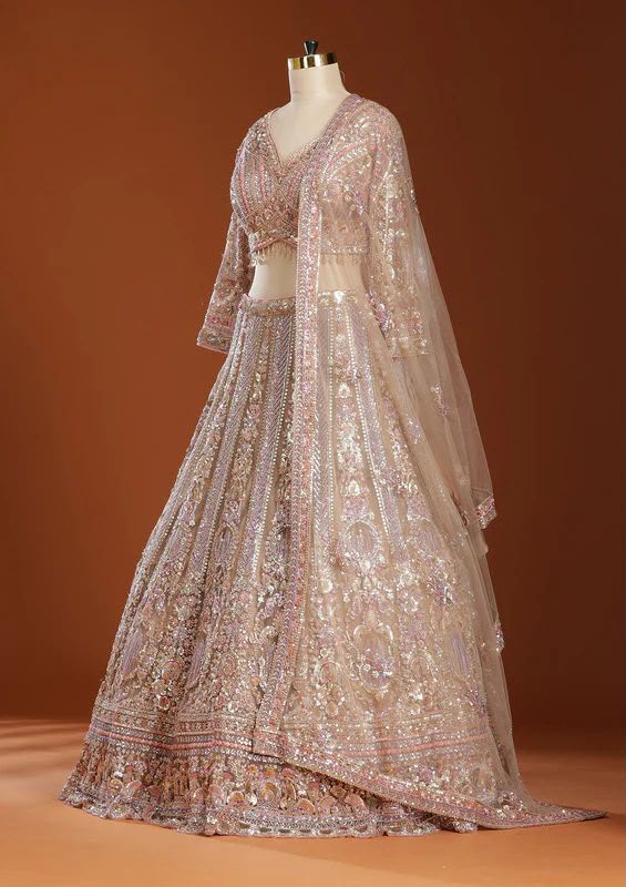 Dusty Mauve Bridal Lehenga Choli, Luxury Rose Gold Embroidered Wedding Lehenga, Designer Reception Outfit, Indian Bridal Wear with Dupatta