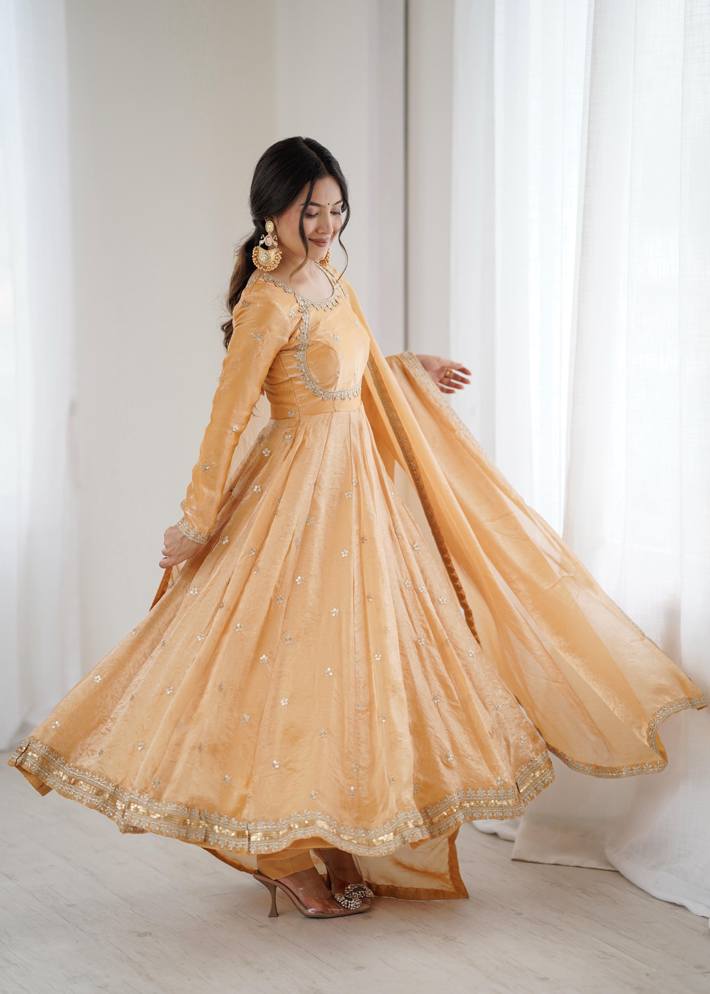 Women's Peach Embroidered Anarkali Suit Set with Dupatta | Wedding & Festive Wear