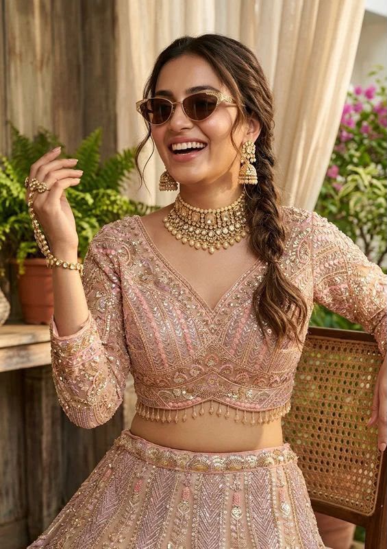 Dusty Mauve Bridal Lehenga Choli, Luxury Rose Gold Embroidered Wedding Lehenga, Designer Reception Outfit, Indian Bridal Wear with Dupatta