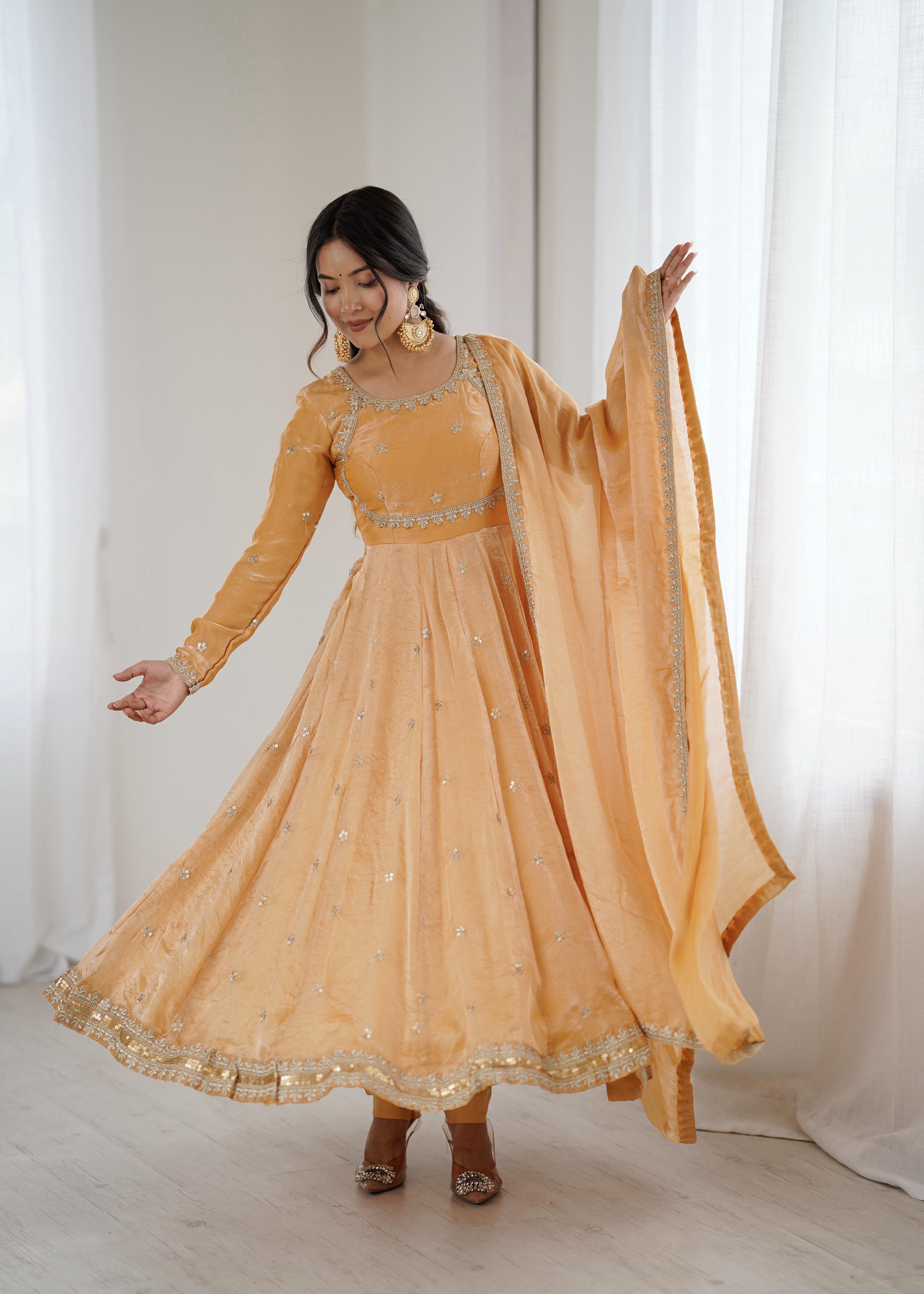 Women's Peach Embroidered Anarkali Suit Set with Dupatta | Wedding & Festive Wear