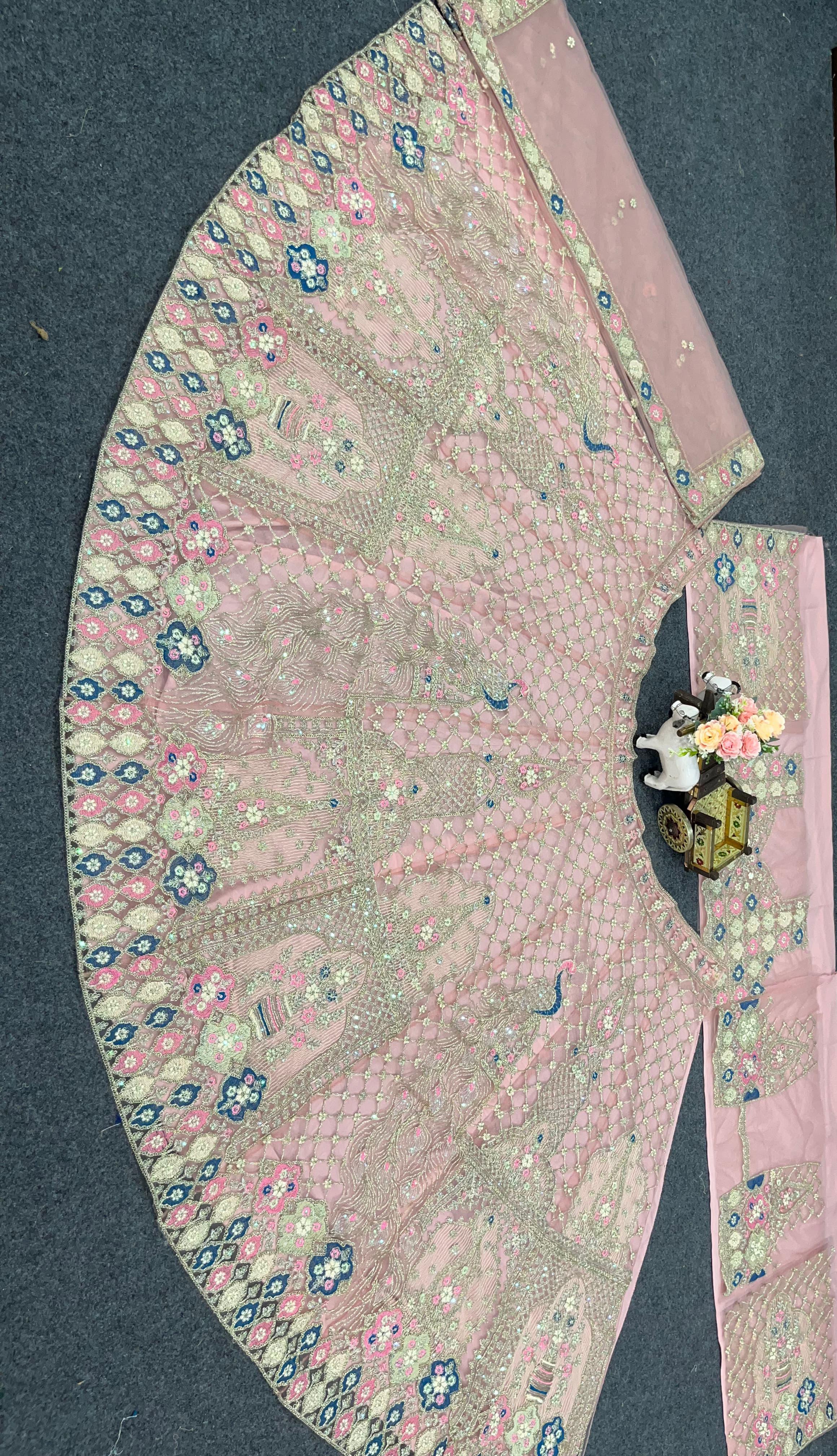 Blush Pink Peacock Bridal Lehenga Choli Set