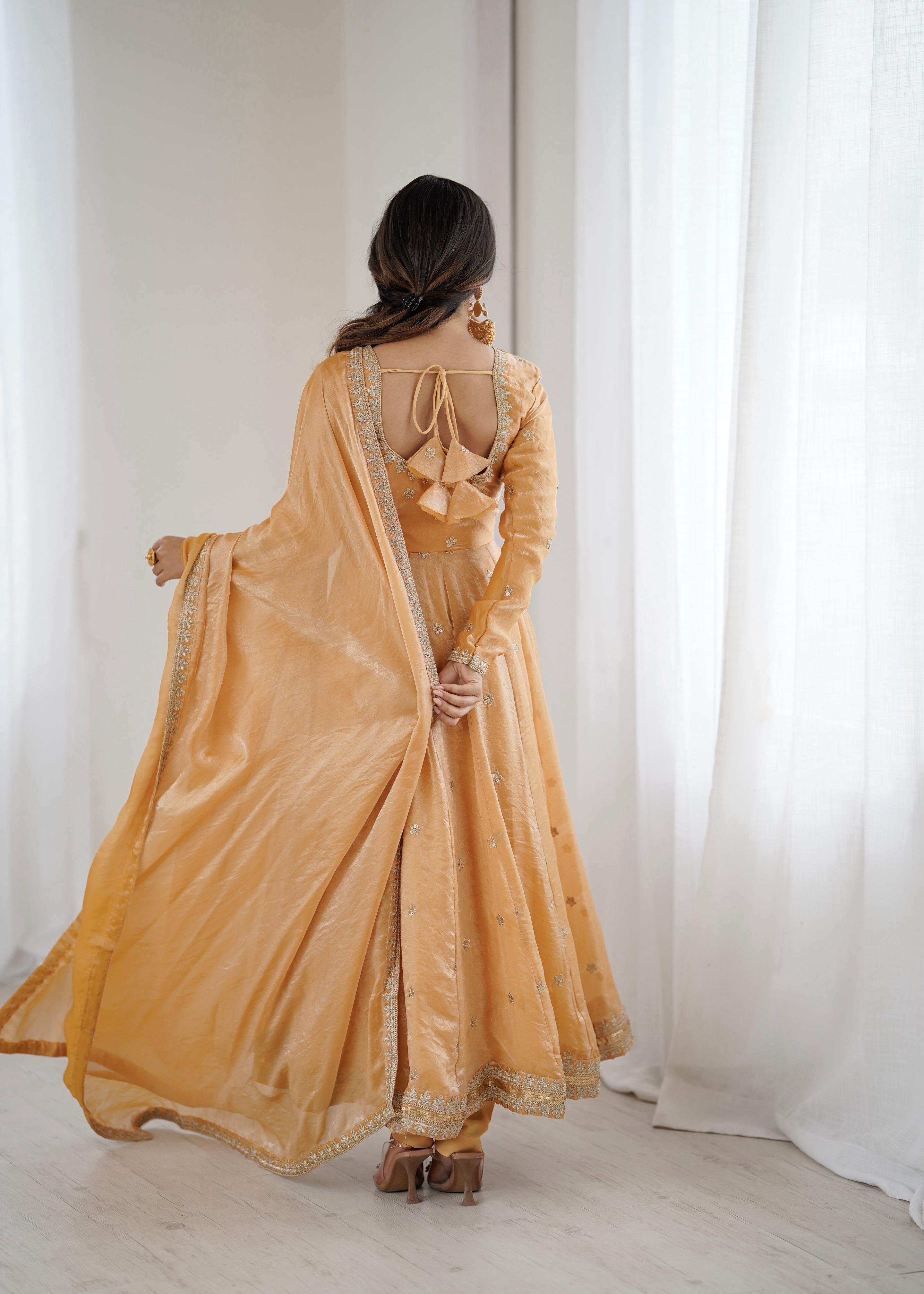 Women's Peach Embroidered Anarkali Suit Set with Dupatta | Wedding & Festive Wear